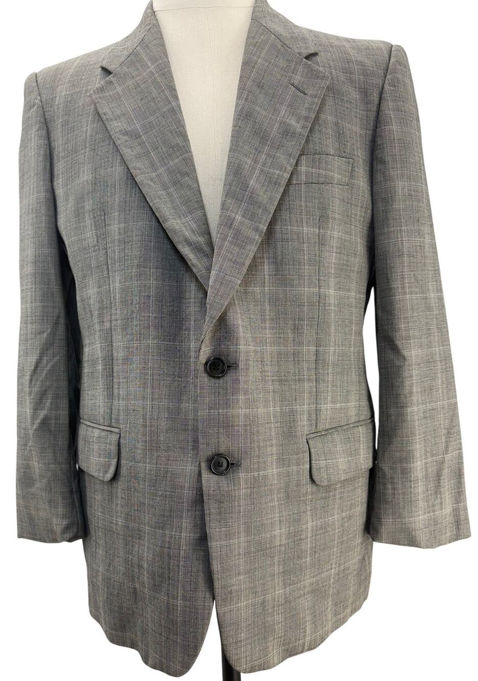Valentino Uomo Mens Gray Windowpane Wool Blazer Sport Coat 42R Vintage